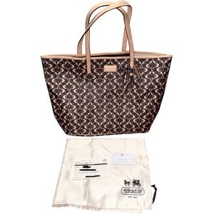 Coach 2013 Park Metro Splt Signature Tote Brown Tan Leather Trim F25673 NWT Read